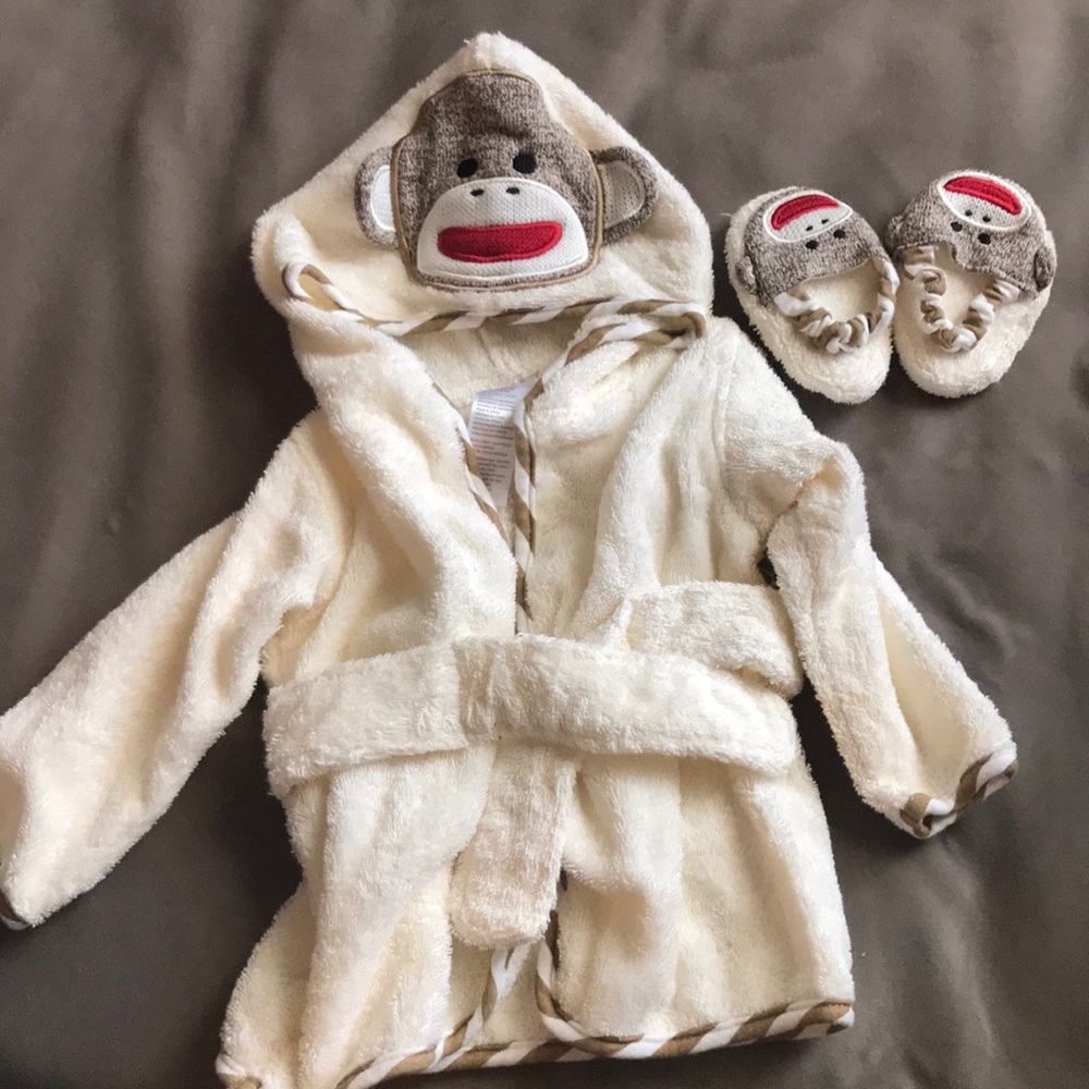 Baby Sock monkey robe with matching slippers